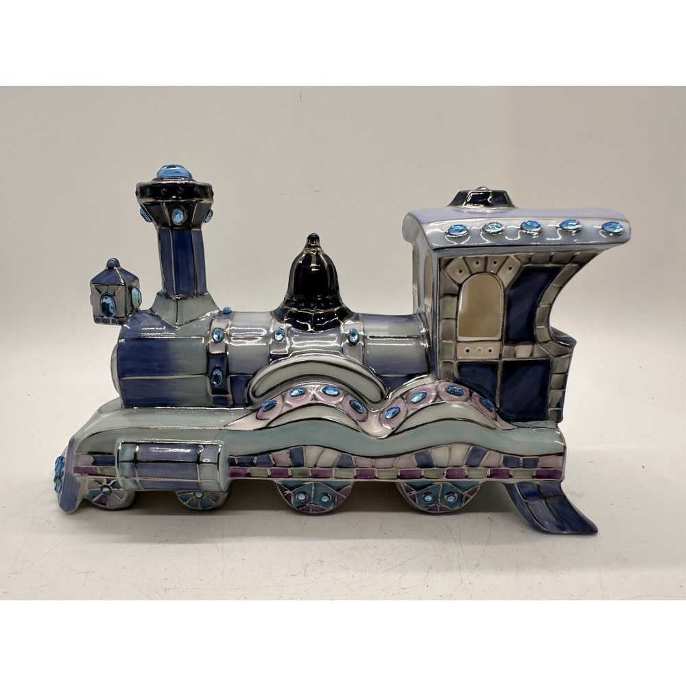 Bradford‎ Exchange Blue Sapphire Dreams Tiffany Style Train Figurine 2004 COA